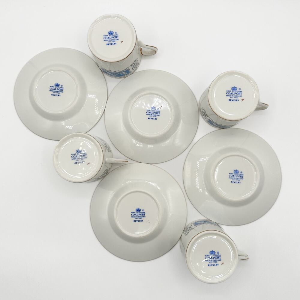 Coalport Revelry Demitasse Coffee Cups Saucers Set of 4 Cupid Scrolls Grey Blue - Picture 9 of 13